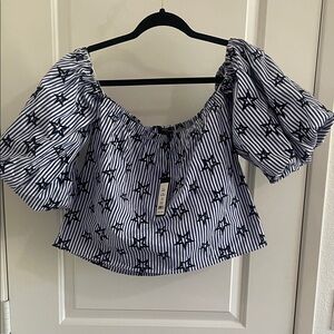 Romeo & Juliet Couture Navy and White Star Crop Top